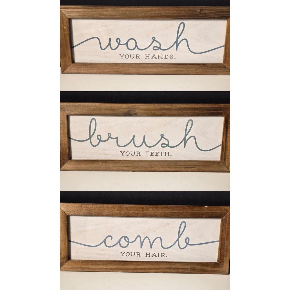Decocrated Bathroom Wall Signs Wash, Brush, Comb Wood‎ Medium Farmhouse
